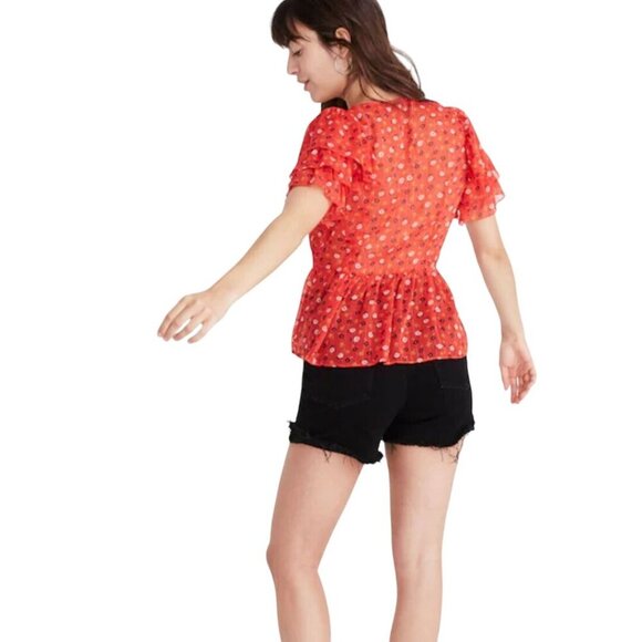 Madewell Tiered Sleeve Peplum Top Metallic Prairie Posies Size 2 - Picture 6 of 11